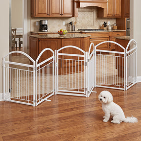 360 x 81 cm Foldable Metal Dog Gate with Door, 6 Panels, White/Black