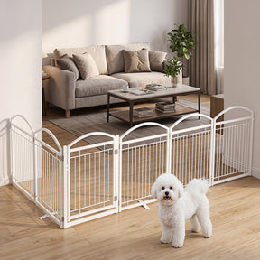 360 x 81 cm Foldable Metal Dog Gate with Door, 6 Panels, White/Black