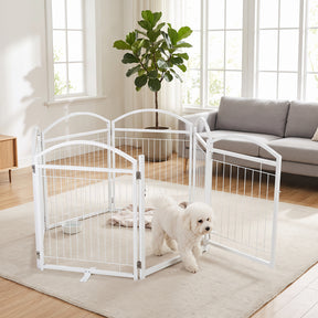 360 x 81 cm Foldable Metal Dog Gate with Door, 6 Panels, White/Black