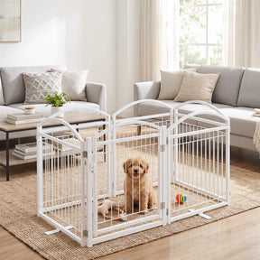 360 x 81 cm Foldable Metal Dog Gate with Door, 6 Panels, White/Black