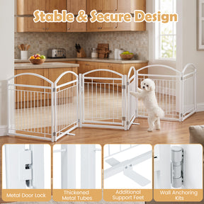 360 x 81 cm Foldable Metal Dog Gate with Door, 6 Panels, White/Black