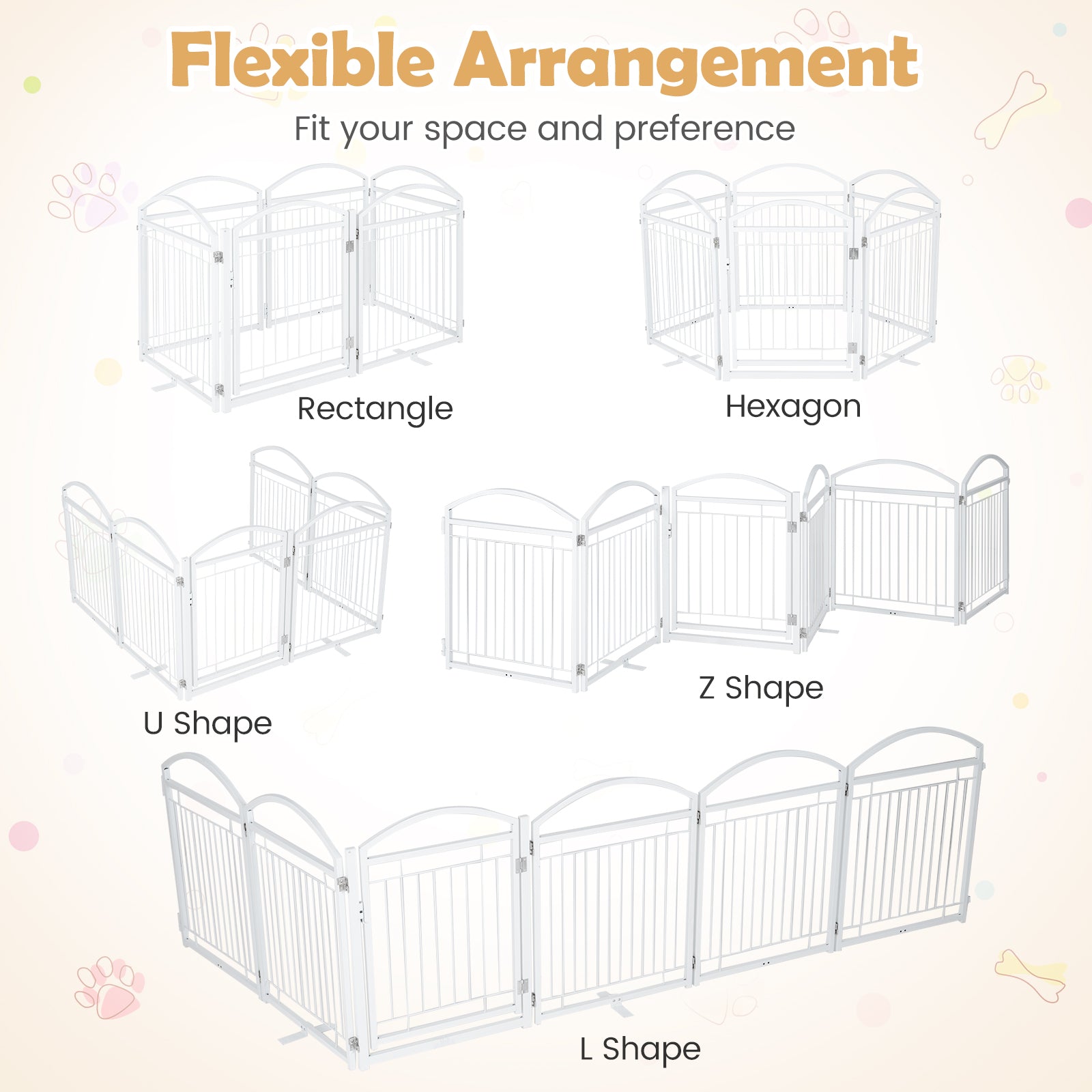 360 x 81 cm Foldable Metal Dog Gate with Door, 6 Panels, White/Black