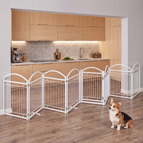 480 x 81 cm Foldable Metal Dog Gate with Door, 8 Panels, White/Black