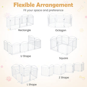 480 x 81 cm Foldable Metal Dog Gate with Door, 8 Panels, White/Black