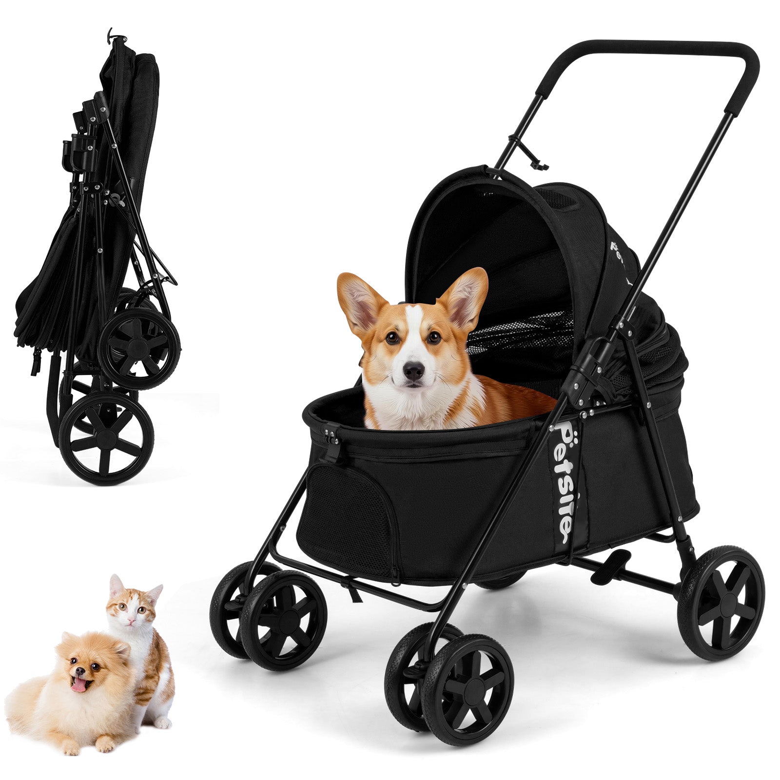 Pet Stroller for Small Medium Dogs, Foldable Dog Carrier Stroller with 360° Swivel Front Wheels & One-Step Rear Brak