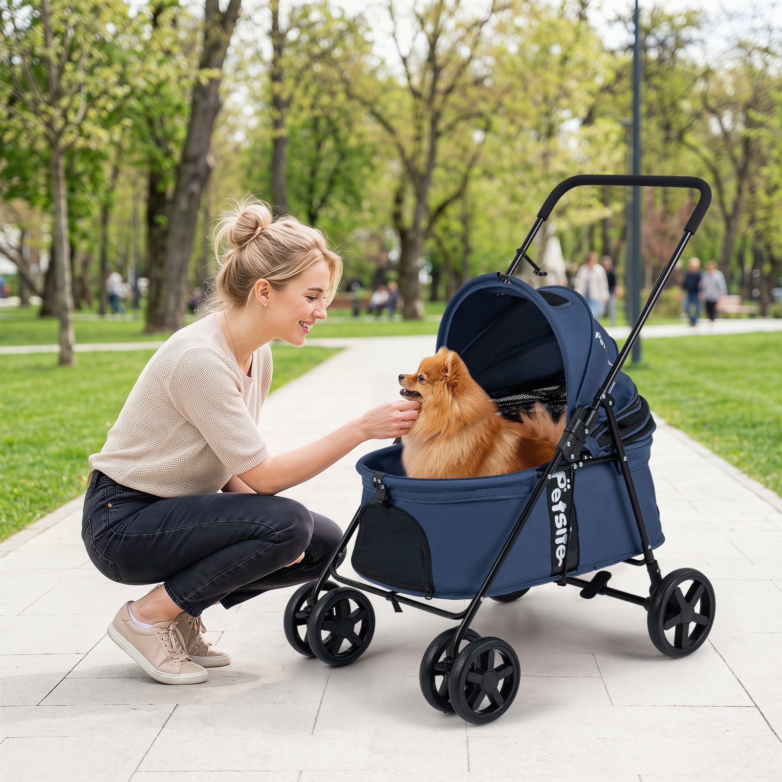 Pet Stroller for Small Medium Dogs, Foldable Dog Carrier Stroller with 360° Swivel Front Wheels & One-Step Rear Brak