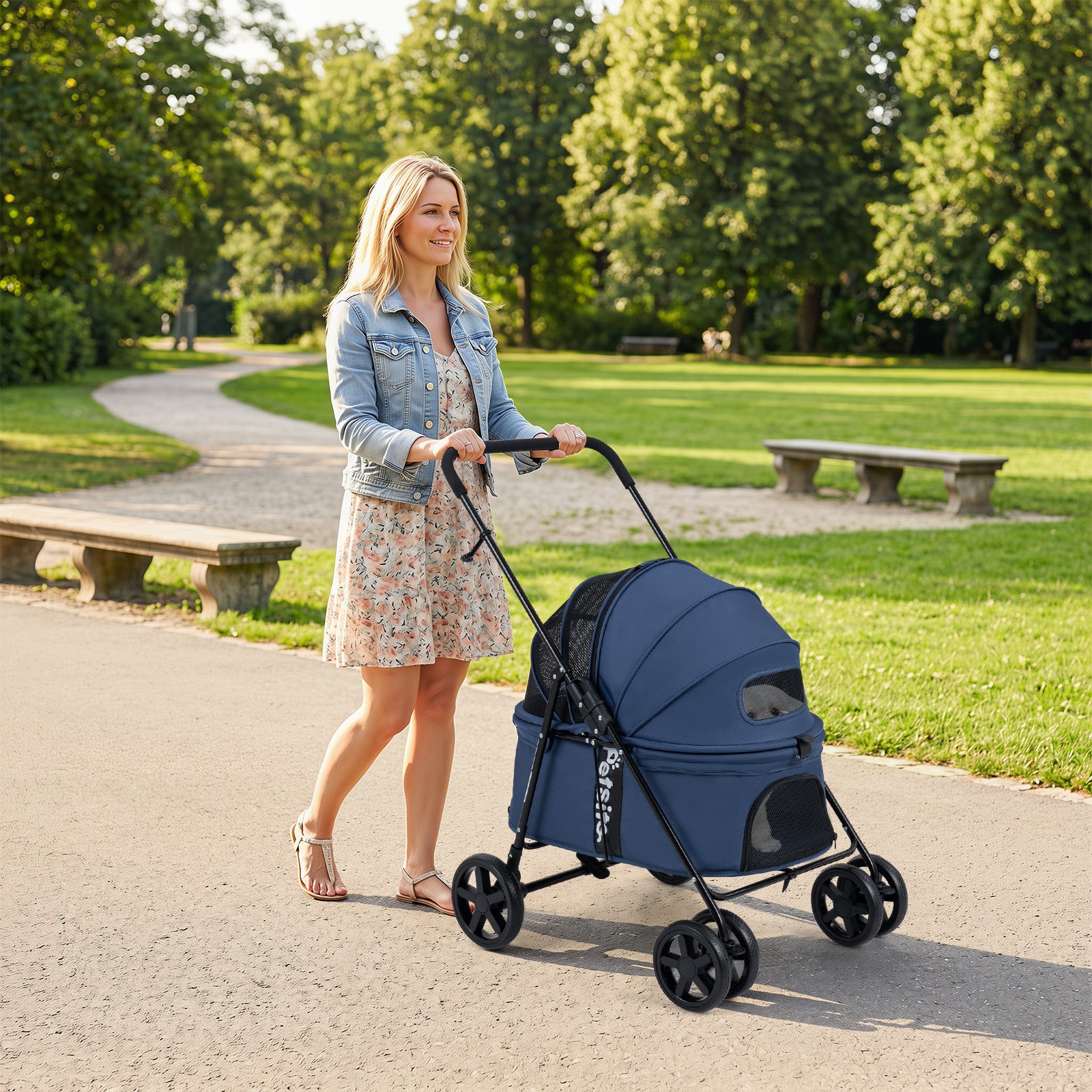 Pet Stroller for Small Medium Dogs, Foldable Dog Carrier Stroller with 360° Swivel Front Wheels & One-Step Rear Brak