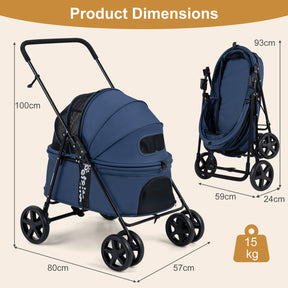 Pet Stroller for Small Medium Dogs, Foldable Dog Carrier Stroller with 360° Swivel Front Wheels & One-Step Rear Brak