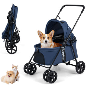Pet Stroller for Small Medium Dogs, Foldable Dog Carrier Stroller with 360° Swivel Front Wheels & One-Step Rear Brak