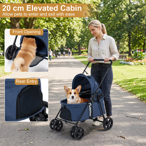 Pet Stroller for Small Medium Dogs, Foldable Dog Carrier Stroller with 360° Swivel Front Wheels & One-Step Rear Brak