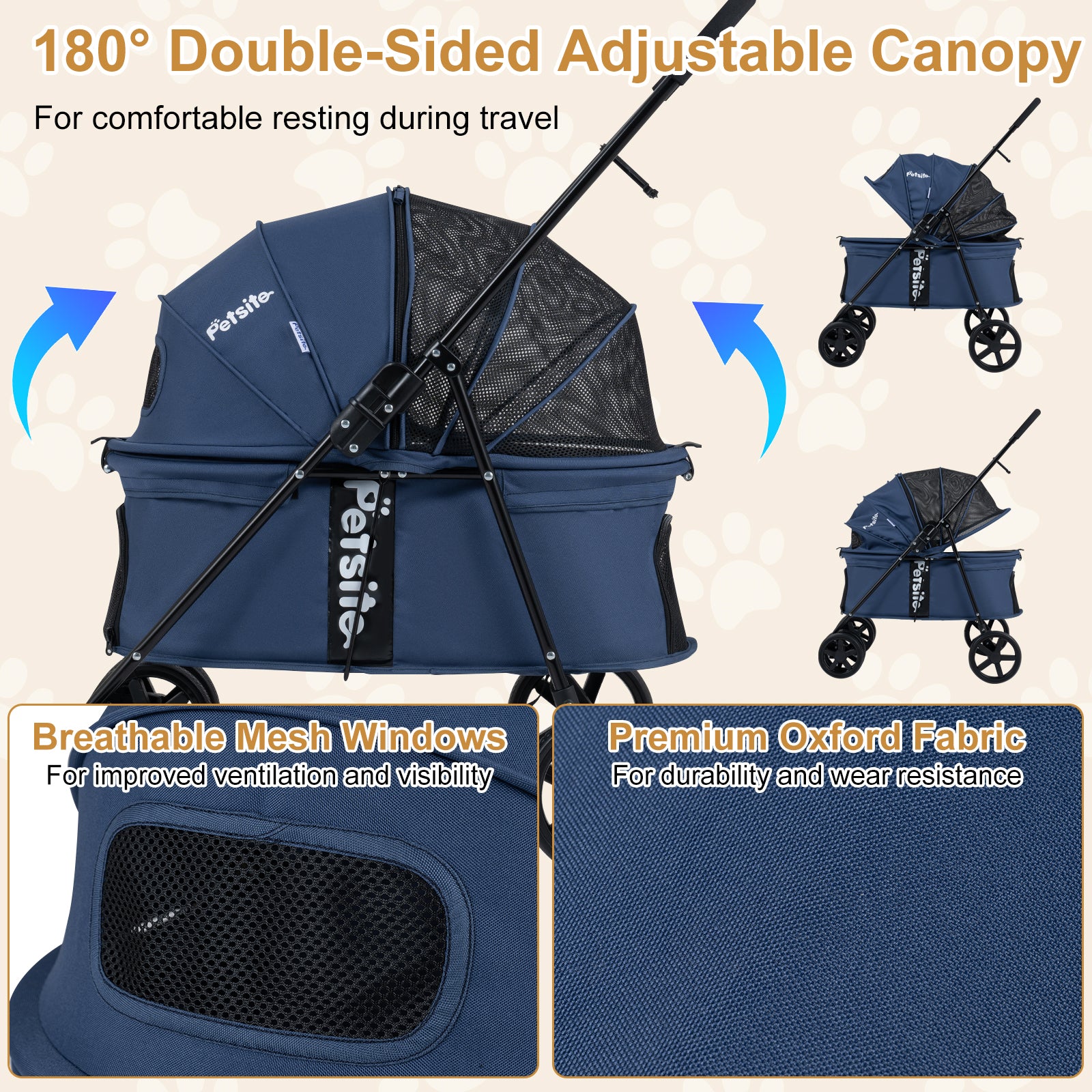 Pet Stroller for Small Medium Dogs, Foldable Dog Carrier Stroller with 360° Swivel Front Wheels & One-Step Rear Brak
