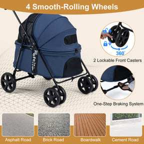 Pet Stroller for Small Medium Dogs, Foldable Dog Carrier Stroller with 360° Swivel Front Wheels & One-Step Rear Brak