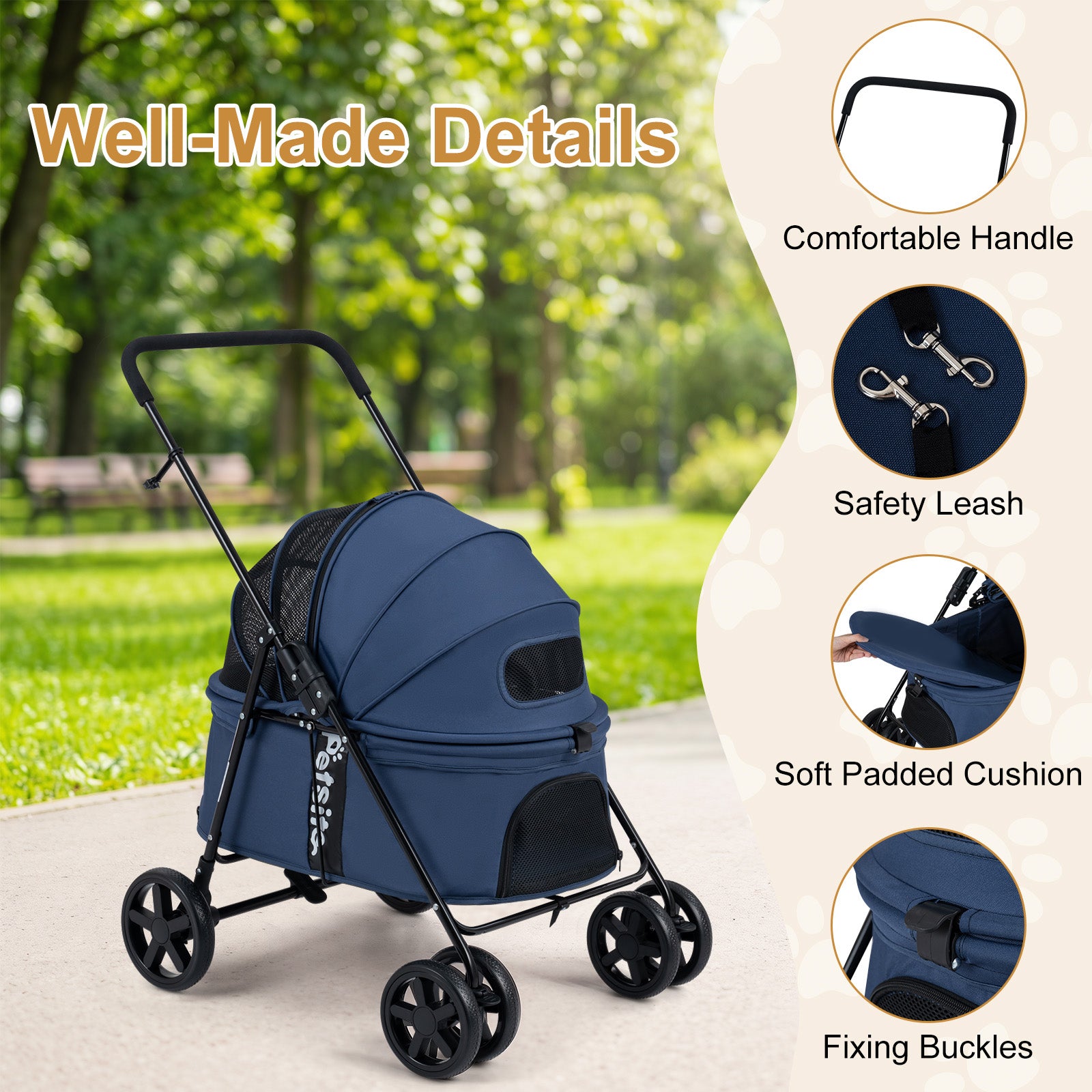 Pet Stroller for Small Medium Dogs, Foldable Dog Carrier Stroller with 360° Swivel Front Wheels & One-Step Rear Brak