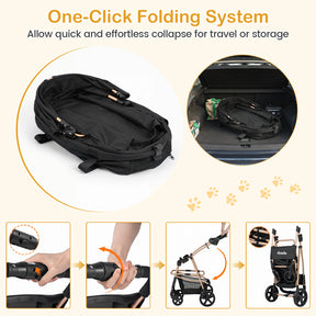3-in-1 Pet Stroller for Small Medium Dogs, One-Click Foldable Dog Stroller with Detachable Carrier