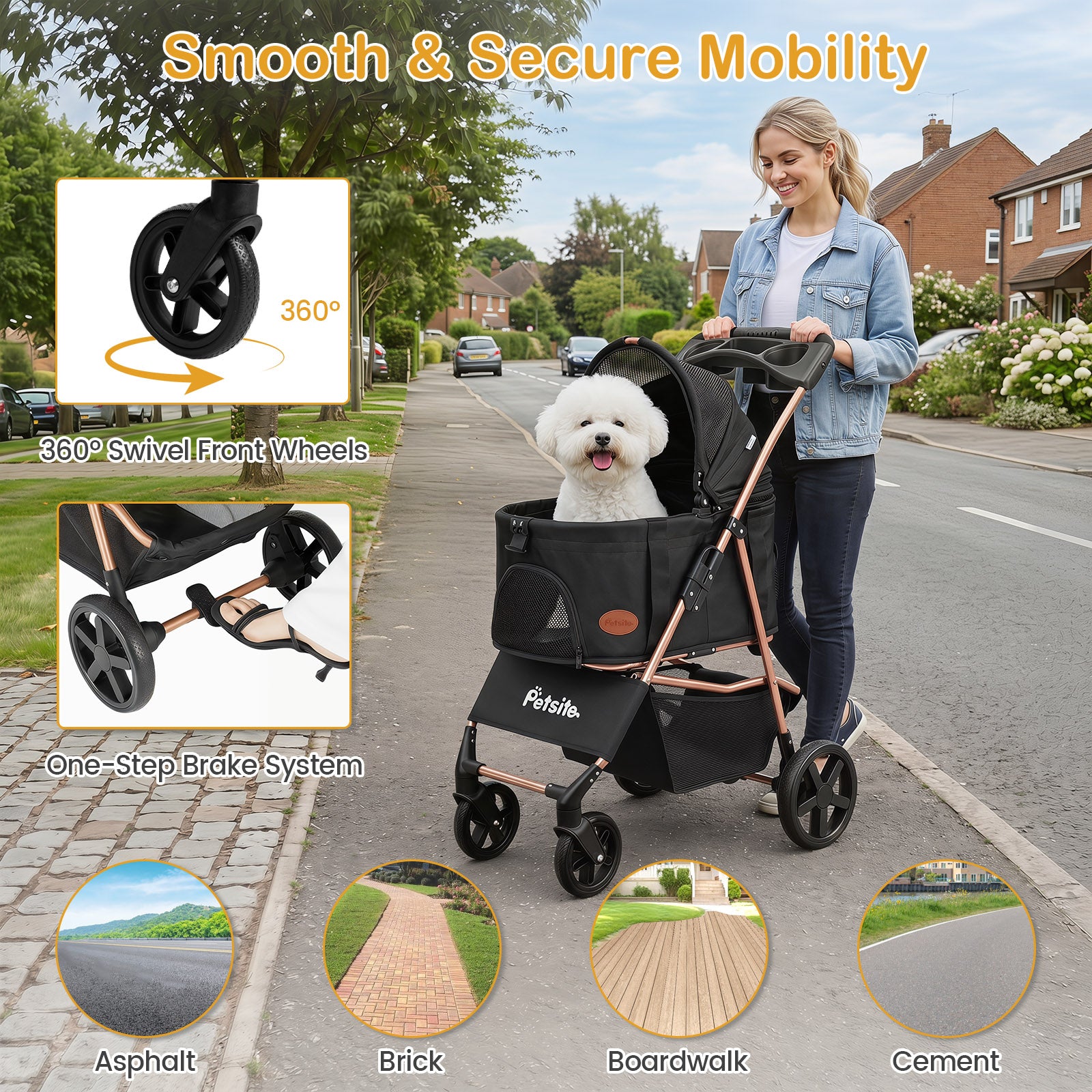 3-in-1 Pet Stroller for Small Medium Dogs, One-Click Foldable Dog Stroller with Detachable Carrier