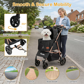 3-in-1 Pet Stroller for Small Medium Dogs, One-Click Foldable Dog Stroller with Detachable Carrier