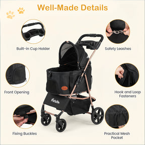 3-in-1 Pet Stroller for Small Medium Dogs, One-Click Foldable Dog Stroller with Detachable Carrier