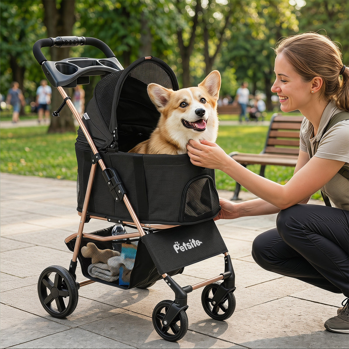3-in-1 Pet Stroller for Small Medium Dogs, One-Click Foldable Dog Stroller with Detachable Carrier