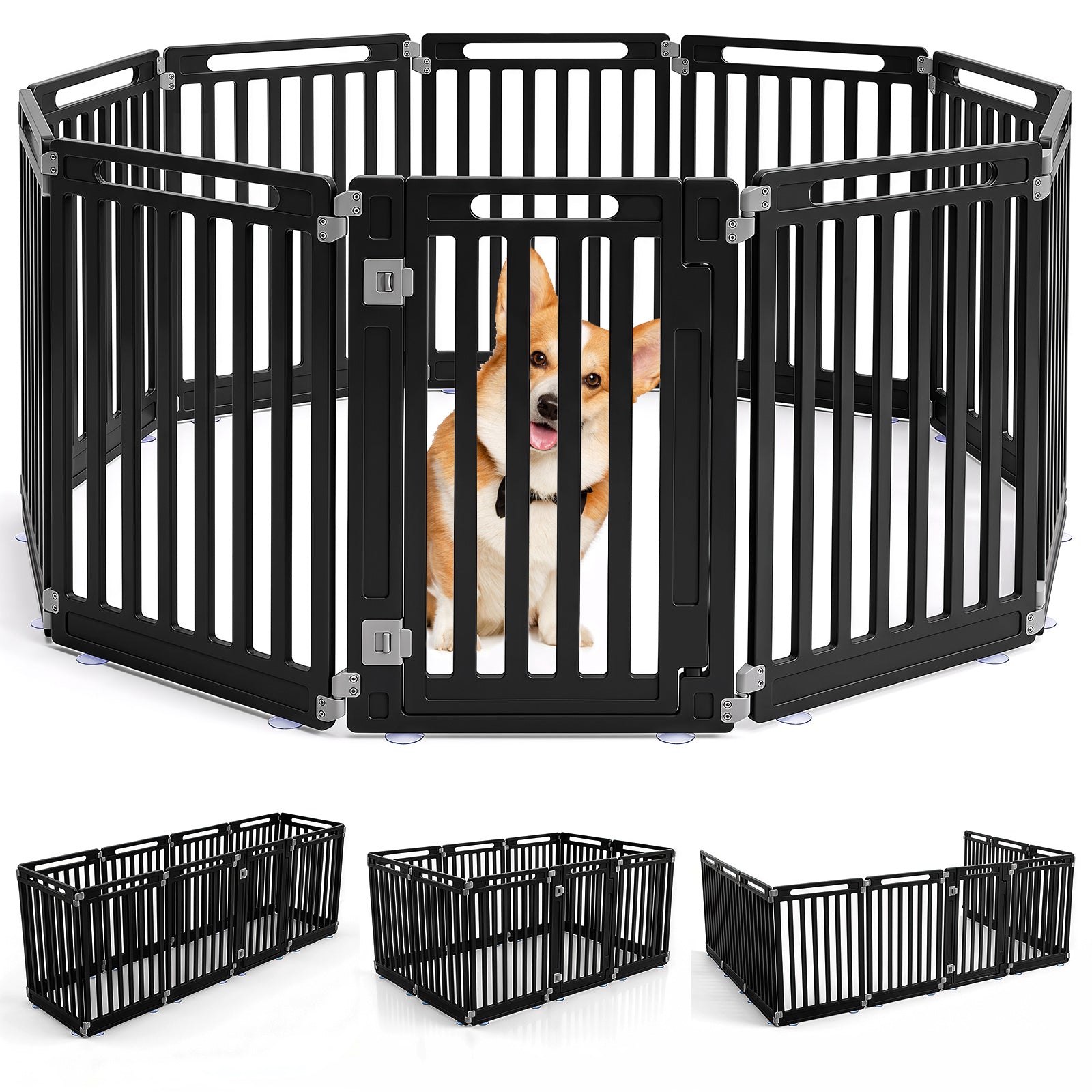 Indoor Outdoor Dog Playpen, 81cm Height, 8/10/12 Panels, Black/White