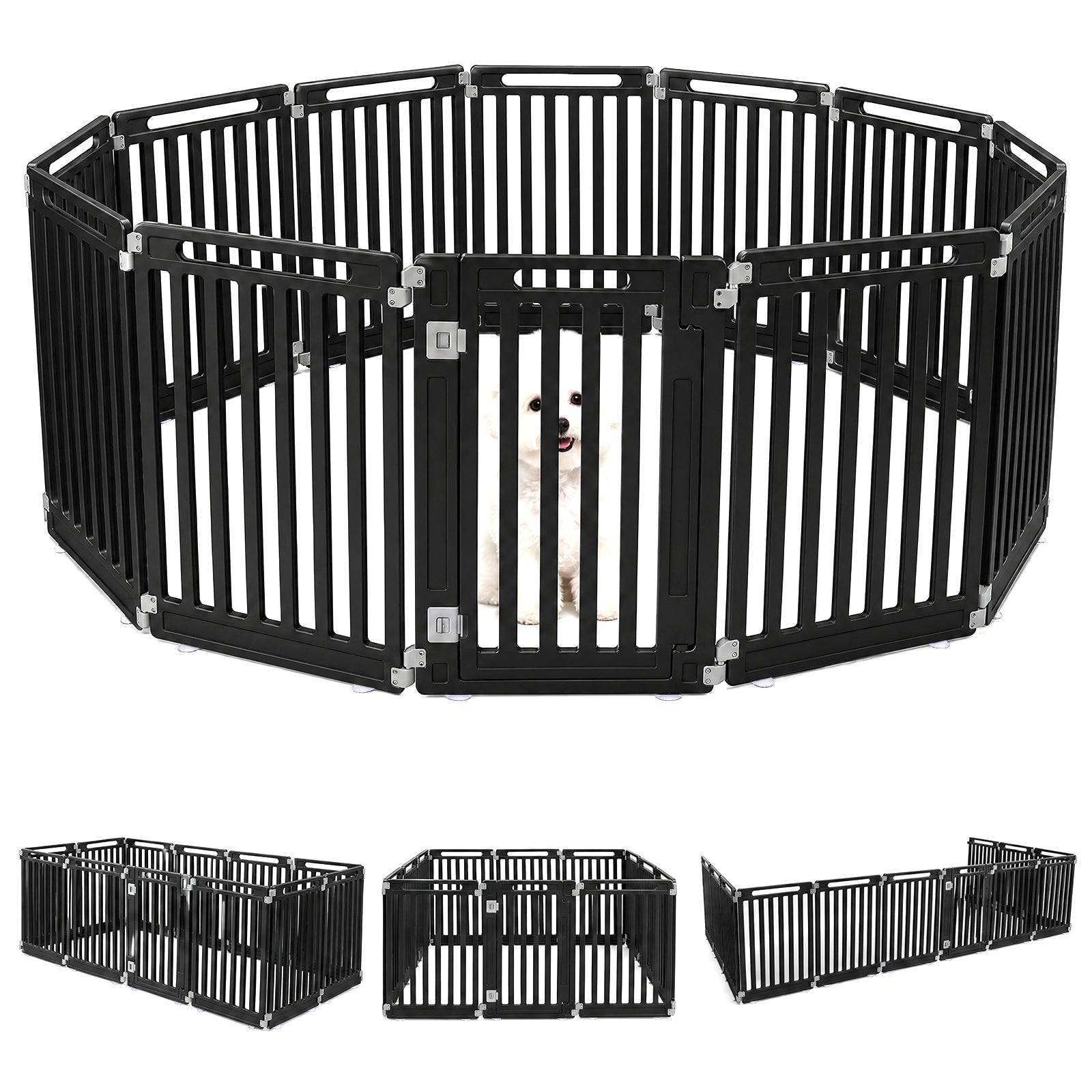 Indoor Outdoor Dog Playpen, 81cm Height, 8/10/12 Panels, Black/White