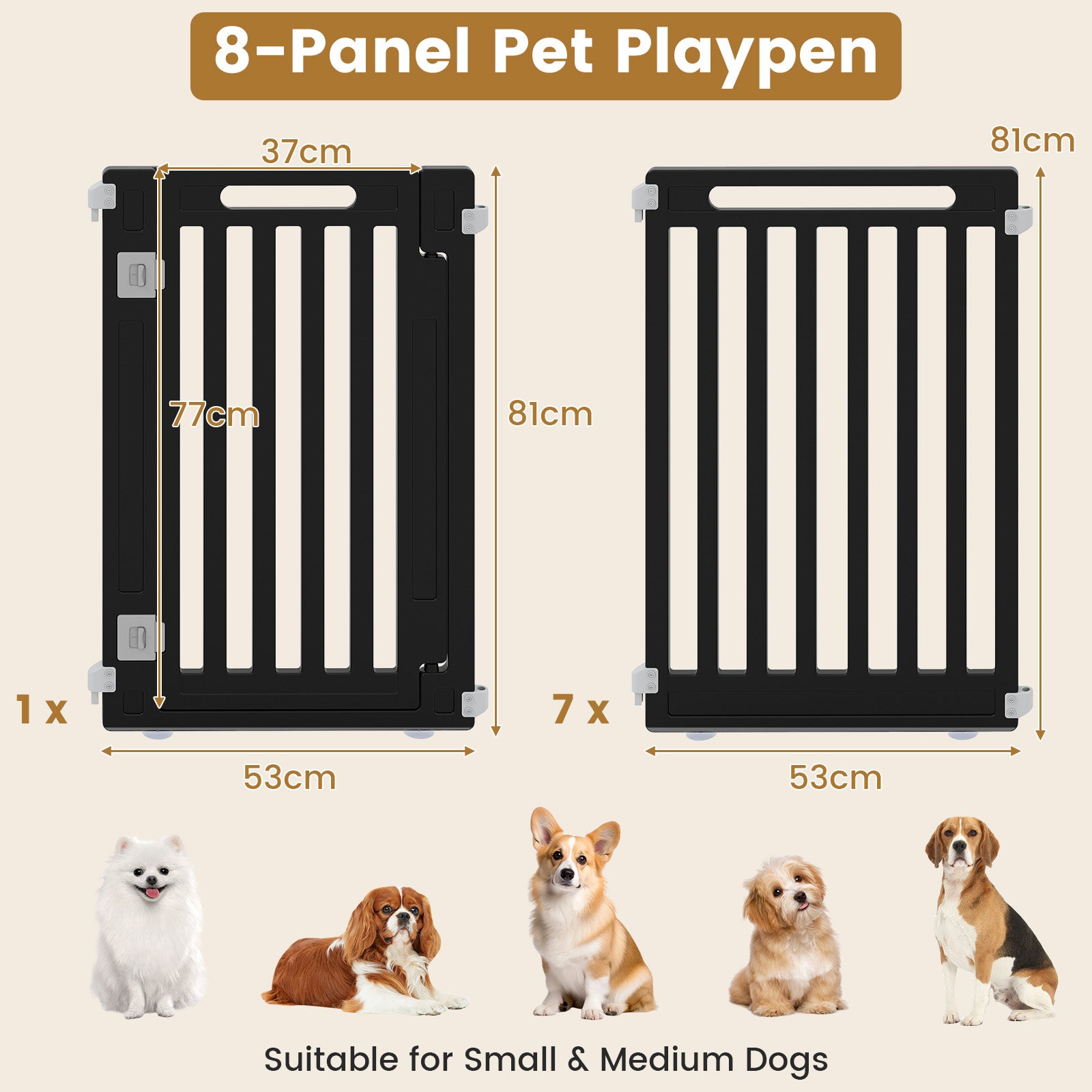 Indoor Outdoor Dog Playpen, 81cm Height, 8/10/12 Panels, Black/White