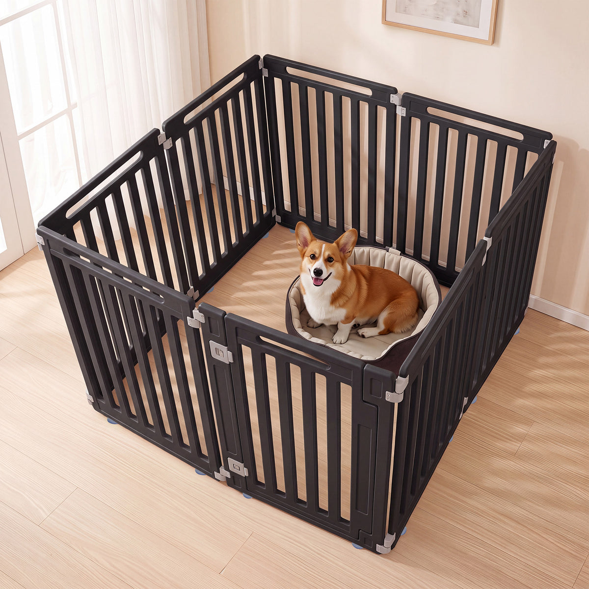 Indoor Outdoor Dog Playpen, 81cm Height, 8/10/12 Panels, Black/White