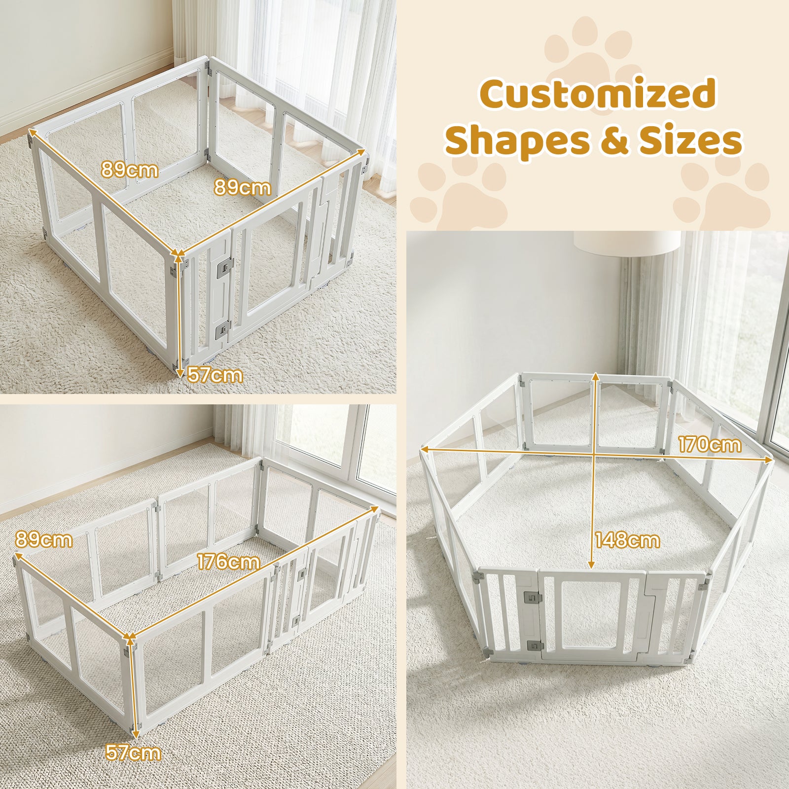 Clear Dog Playpen with Secure Locking Door, 6/8 Panels, White