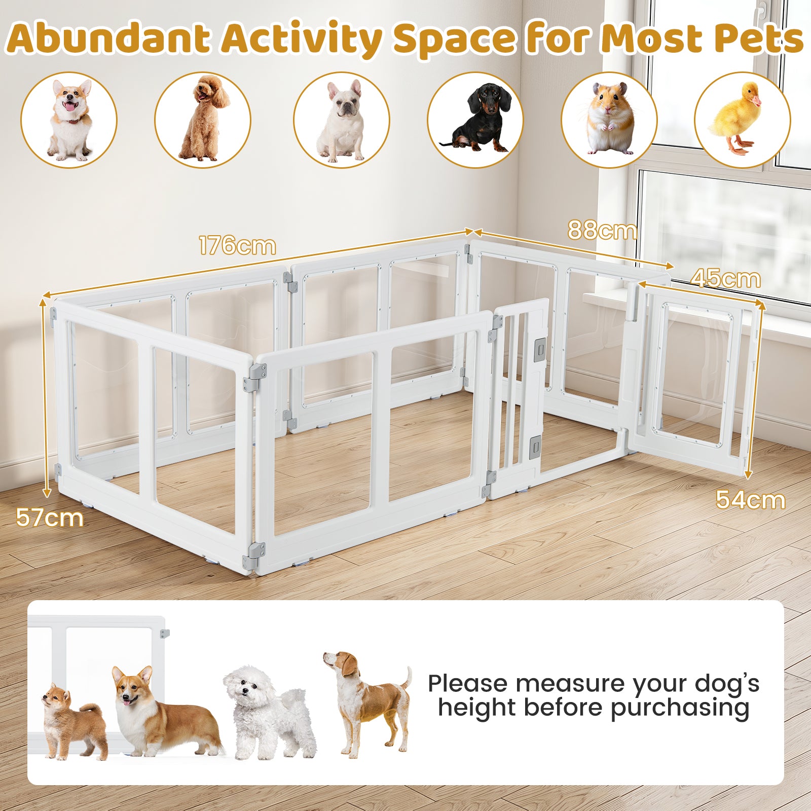 Clear Dog Playpen with Secure Locking Door, 6/8 Panels, White