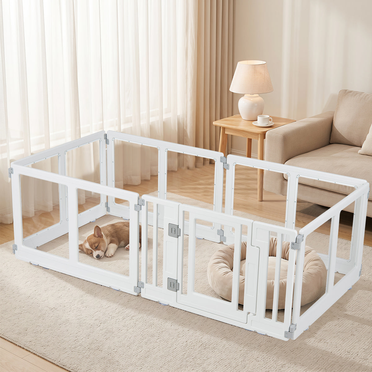 Clear Dog Playpen with Secure Locking Door, 6/8 Panels, White