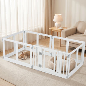 Clear Dog Playpen with Secure Locking Door, 6/8 Panels, White