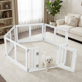 Clear Dog Playpen with Secure Locking Door, 6/8 Panels, White
