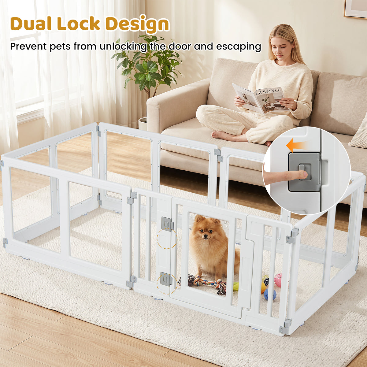 Clear Dog Playpen with Secure Locking Door, 6/8 Panels, White