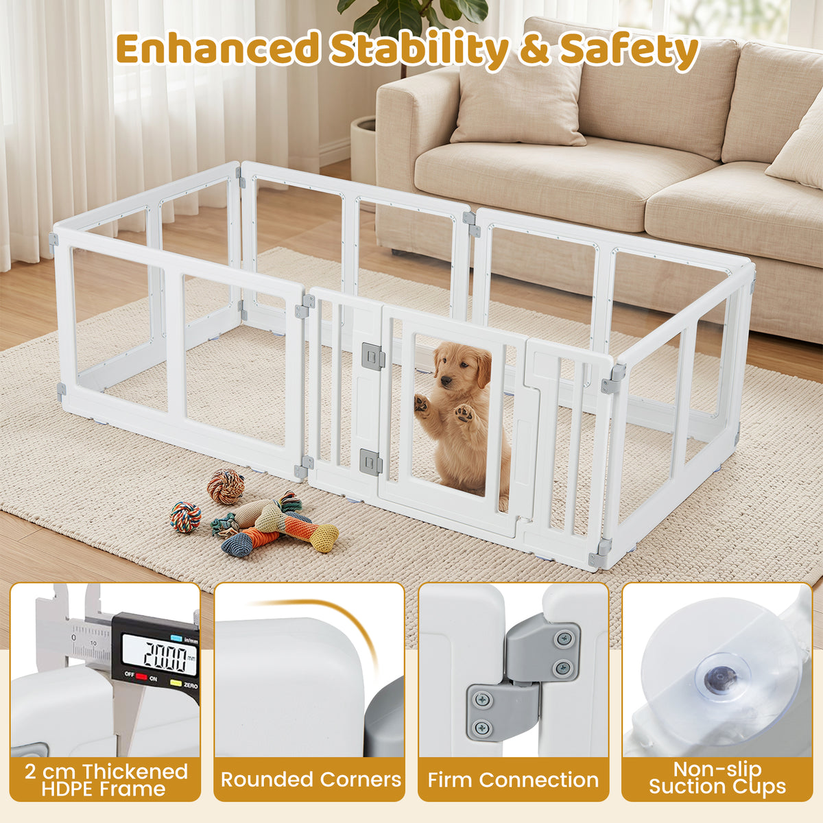 Clear Dog Playpen with Secure Locking Door, 6/8 Panels, White