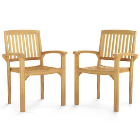 Patio Dining Chair Outdoor Teak Wood Armchair with Ergonomic Backrest and Seat