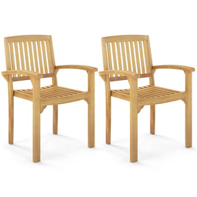 Patio Dining Chair Outdoor Teak Wood Armchair with Ergonomic Backrest and Seat