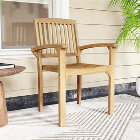 Patio Dining Chair Outdoor Teak Wood Armchair with Ergonomic Backrest and Seat