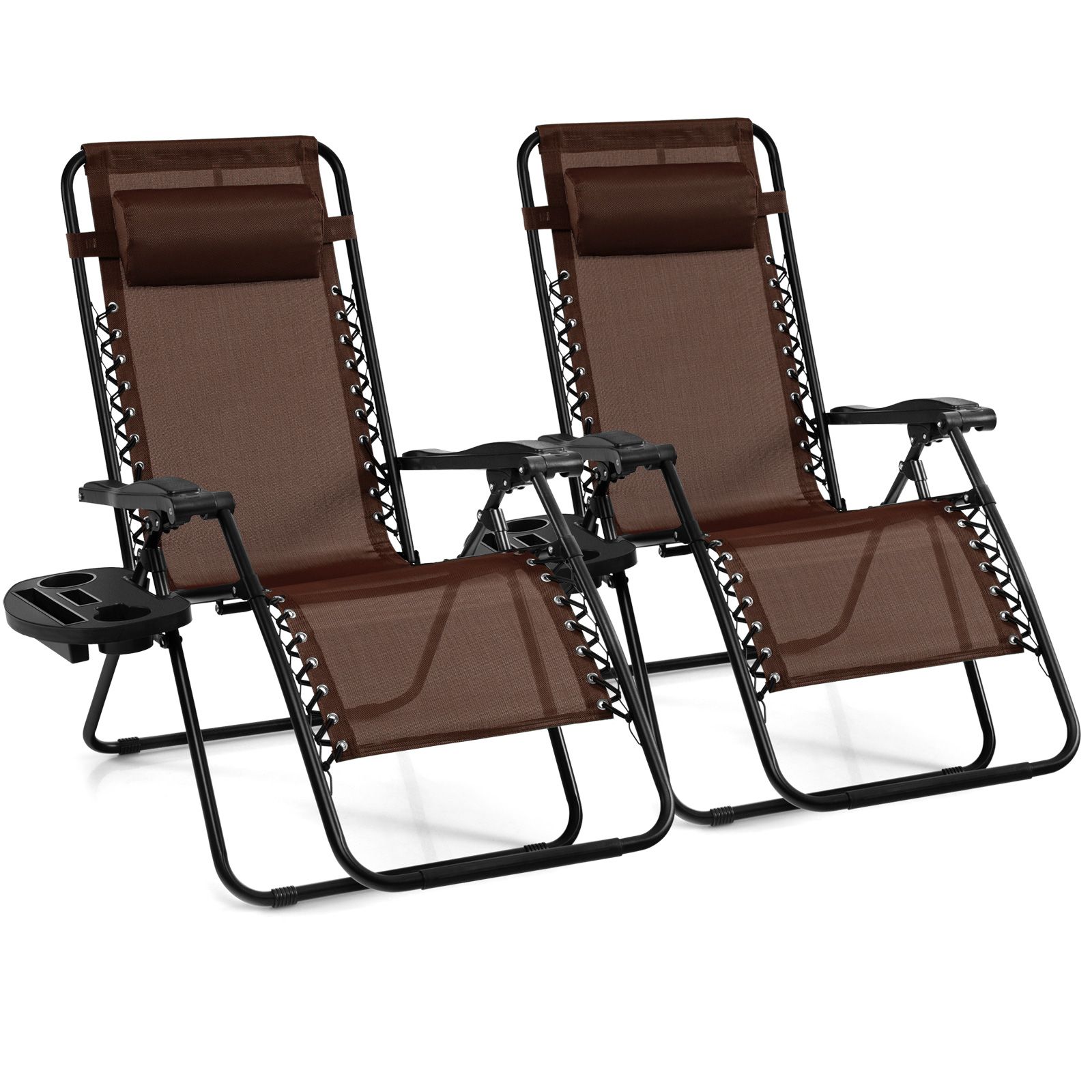 Patio Zero Gravity Lounge Chair with Cup Holder & Removable Pillow