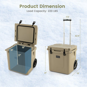 Portable 45 Quart Cooler Towable Ice Chest Outdoor Camping Ice Box with Wheels