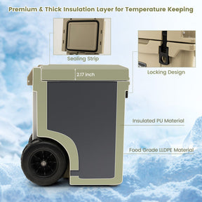 Portable 45 Quart Cooler Towable Ice Chest Outdoor Camping Ice Box with Wheels