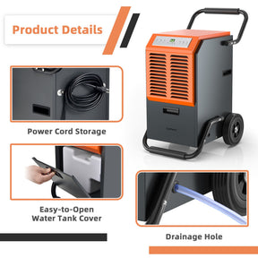 Portable Commercial Dehumidifier with Water Tank and Drainage Pipe