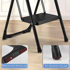 Portable Folding 2-Step Ladder with Wide Anti-Slip Pedal and Safety Buckle