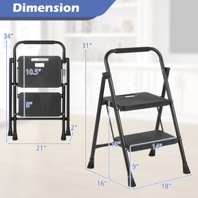 Portable Folding 2-Step Ladder with Wide Anti-Slip Pedal and Safety Buckle