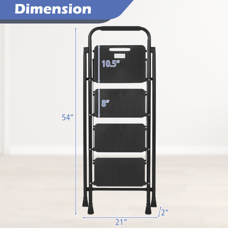 Portable Folding 4 Step Ladder Stool with Wide Anti-Slip Pedal and Safety Buckle