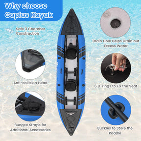 Portable Inflatable Kayak 2-Person Touring Kayaks Set with Aluminium Paddles and Carry Bag