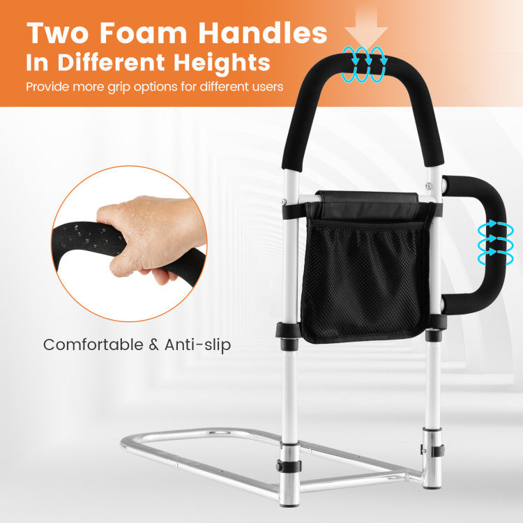 Portable Adjustable Safety Bed Assist Rail with Dual Handrail and Detachable Pocket Bag for Elderly Adults