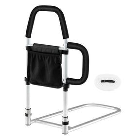 Portable Adjustable Safety Bed Assist Rail with Dual Handrail and Detachable Pocket Bag for Elderly Adults