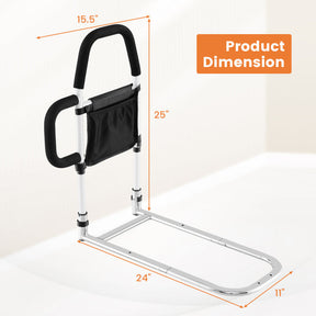 Portable Adjustable Safety Bed Assist Rail with Dual Handrail and Detachable Pocket Bag for Elderly Adults