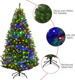 Pre-Lit Artificial Christmas Tree with Multicolored 150 LED Lights and Metal Stand