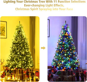 Pre-Lit Artificial Christmas Tree with Multicolored 150 LED Lights and Metal Stand