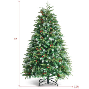 Pre-Lit Artificial Snowy Hinged Christmas Tree with Flash Modes and Multi-Color Lights